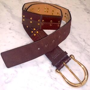 Michael Kors Brown Leather Belt with Gold Accents